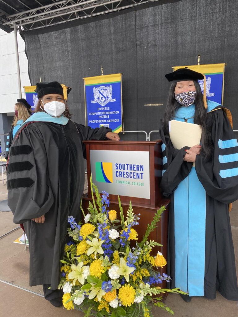 Dr. Alvetta Thomas with Dr. Lily Henson, graduation speaker and CEO of Piedmont Newnan Hospital