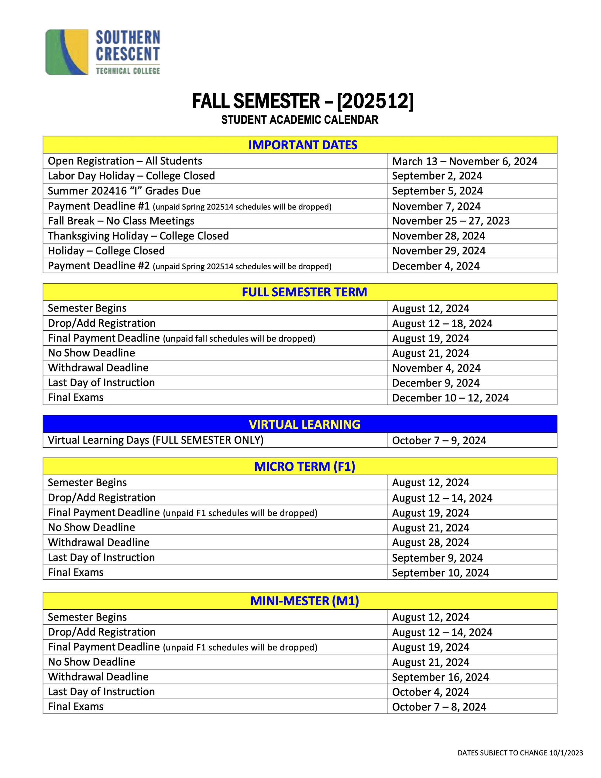 Fall 2024 Calendar